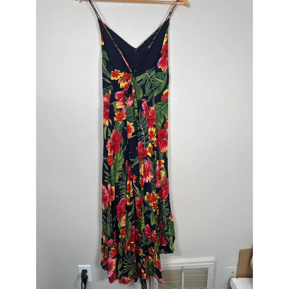 Lulus PURA VIDA NAVY BLUE TROPICAL PRINT BUTTON-UP HIGH-LOW MIDI DRESS Small - Picture 5 of 10